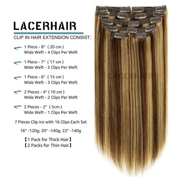 Lacer-Hair Clip In Extensions 14” R#4-4/27 STRAIGHT Chocolate Mixed Golden - Picture 5 of 5